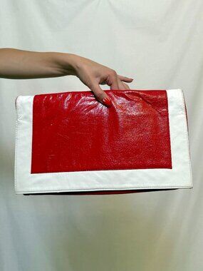 Red & white colorblock clutch purse